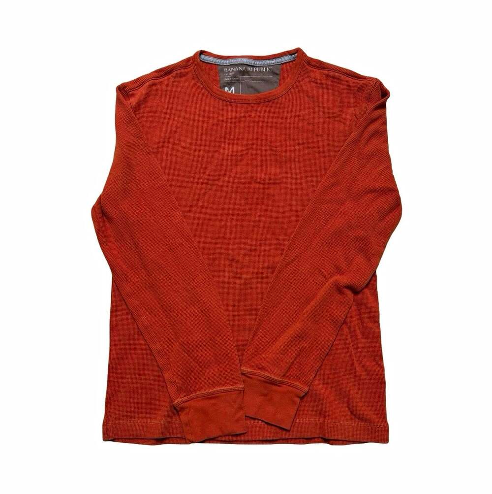 Banana Republic Men’s Waffle Knit Long Sleeve Crew Neck T-Shirt Orange M Stretch